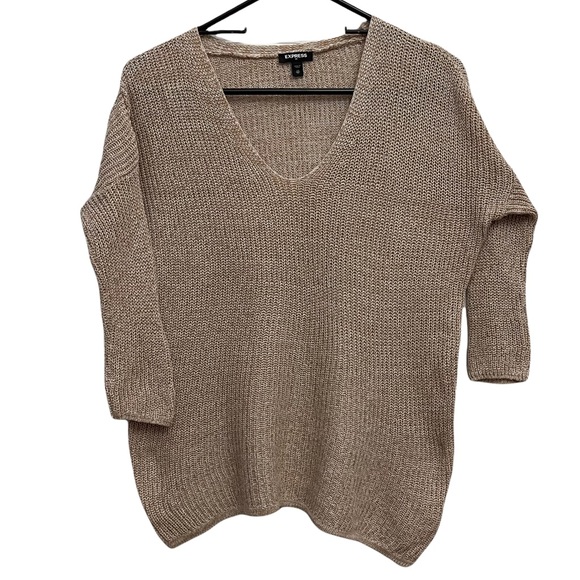 Express Sweaters - Express Women's Pullover V Neck Beige Sweater in Size XS